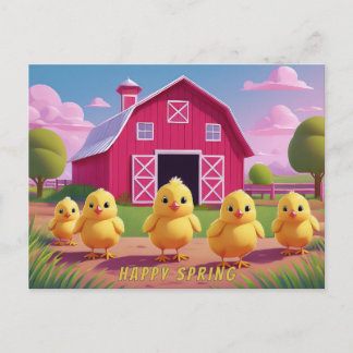 Carte Postale Happy Spring Chicks in Barnyard