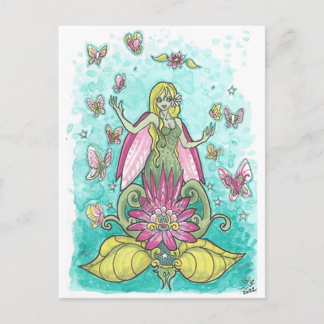 Carte Postale Happy Wings Fairy + Papillons Imaginaire Art Impri (Devant)