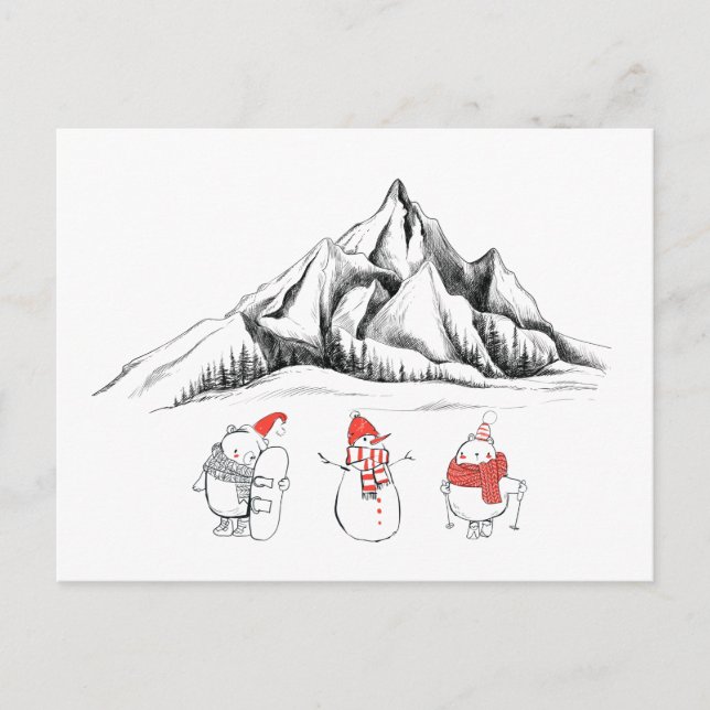 Carte Postale Happy Winter Sport Snowman Ski Snowboard (Devant)