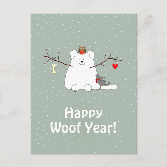 Carte postale 'Happy Woof Year' de Noël Snowdog (Devant)