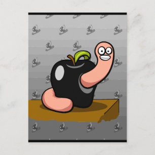 Carte Postale Happy Worm en Pomme Noire