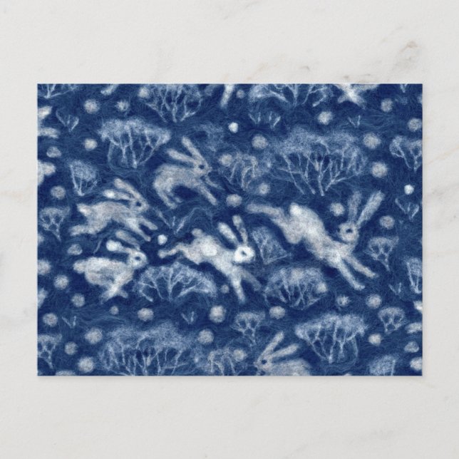 Carte Postale Hares Neige Champ Blanc lapins d'hiver Animaux d'h (Devant)