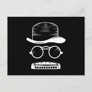 Carte Postale Harmonica Hat Music Instrument Blues