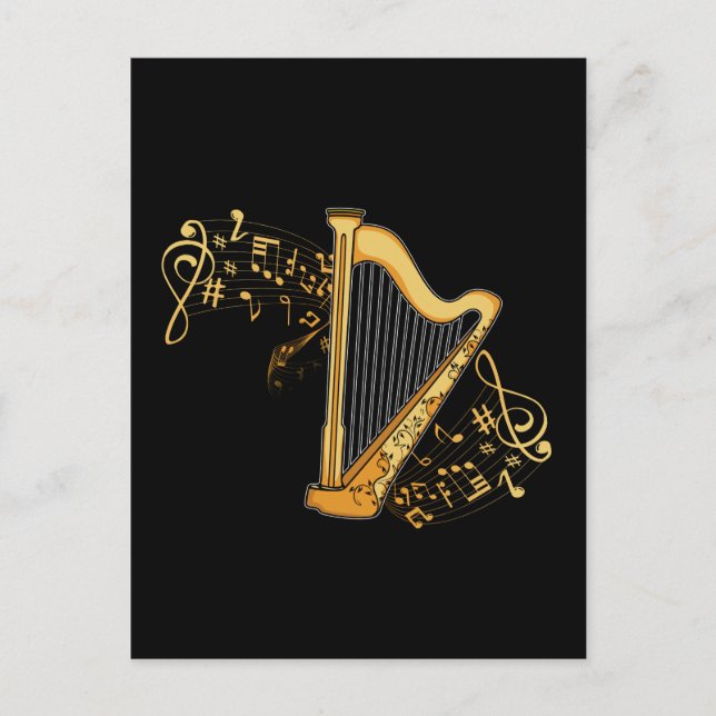 Carte Postale Harp Joueur Cadeaux Filles Harpist Femmes Harpe Mu (Devant)