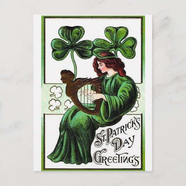 Carte Postale Harpe de femme d’Erin Shamrock, Saint Patrick’s Da (Devant)