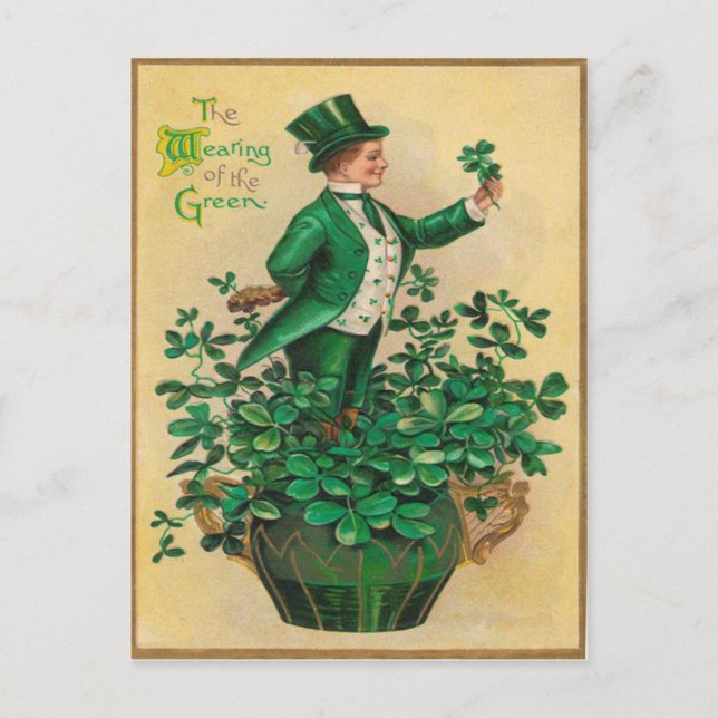 Carte Postale Harpe de tuyau d'argile de shamrock de lutin (Devant)