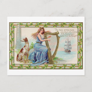 Carte Postale Harpe et chien, Shamrock, Saint Patrick's Day, Vin