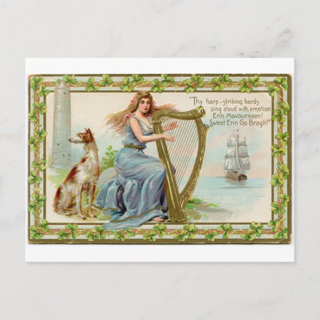 Carte Postale Harpe et dame du jour de Saint patrick (Devant)