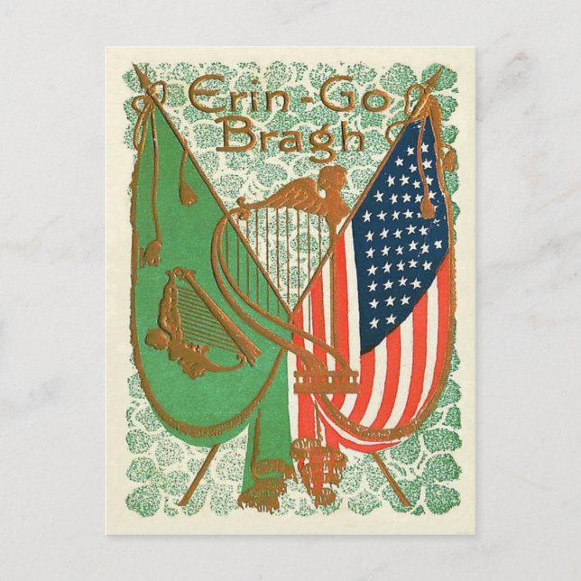 Carte Postale Harpe irlandaise de drapeau américain de shamrock (Devant)