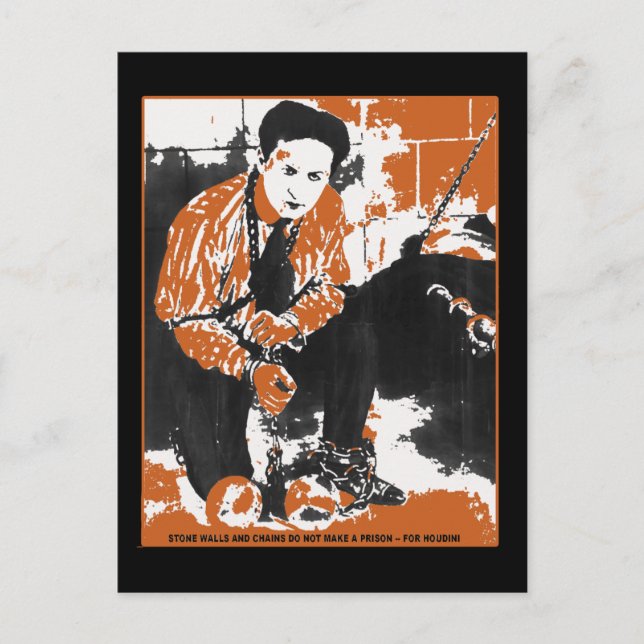 Carte Postale HARRY HOUDINI Illustration d'art noir et orange (Devant)