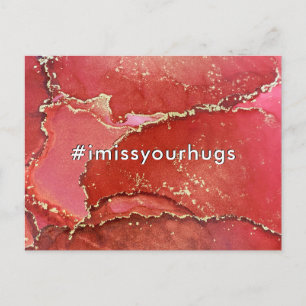 Carte Postale Hashtag I Miss Your Hugs Red & Gold Liquid Art