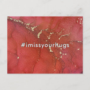 Carte Postale Hashtag I Miss Your Hugs Red & Gold Liquid Art