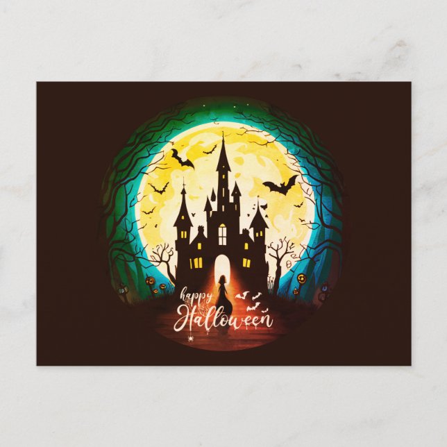 Carte Postale Hauné Château Happy Halloween Déplaisant (Devant)