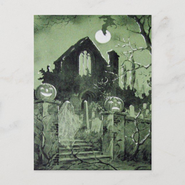 Carte Postale Haunted House Jack O' Lantern Ghost Bat (Devant)