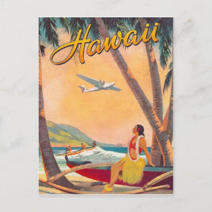 Carte Postale Hawaï, fille de hula sur une côte tropicale, compa
