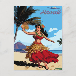 Carte Postale Hawaii, Dancing Hula Girl at the Beach, Travel