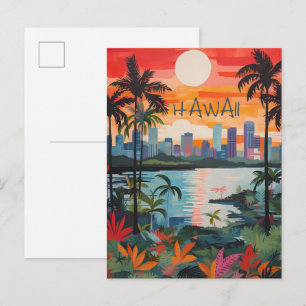 Carte Postale Hawaii États-Unis Voyage Ville Peinture Esthétique