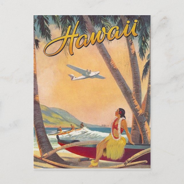 Carte Postale Hawaii, fille hula sur la côte tropicale, compagni (Devant)