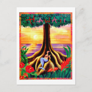 Carte Postale Hawaii, île tropicale, sirène sous un grand arbre