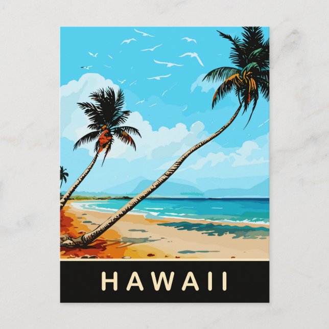 Carte Postale Hawaii, Palmiers sur la plage de sable, Voyage (Devant)