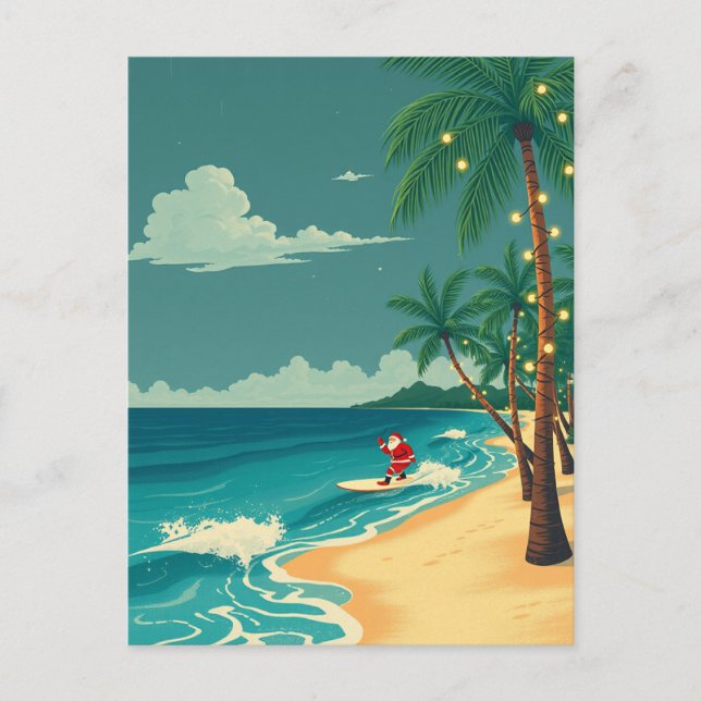 Carte Postale Hawaii Surf Père Noël Tropical Beach Holiday Trave (Devant)