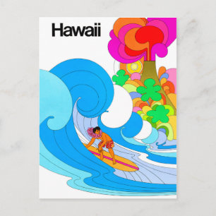 Carte Postale Hawaii, Surf sur une grosse vague, illustration de