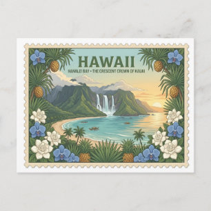 Carte Postale Hawaii vintage baie de Hanalei Kauai Voyage Tropic