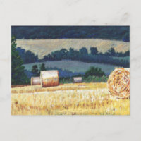 Haybales à l'huile sur la colline sur toile