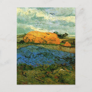 Carte Postale Haystacks Under a Rainy Sky par Vincent van Gogh
