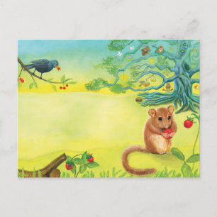 Carte Postale Hazel Dormouse Manger Fraise Sauvage