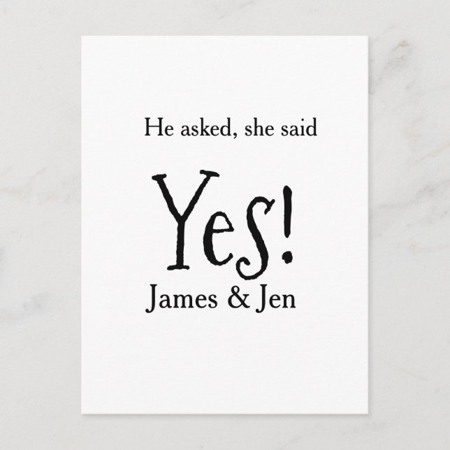 Carte Postale He asked she said yes engagement party name simple (Devant)