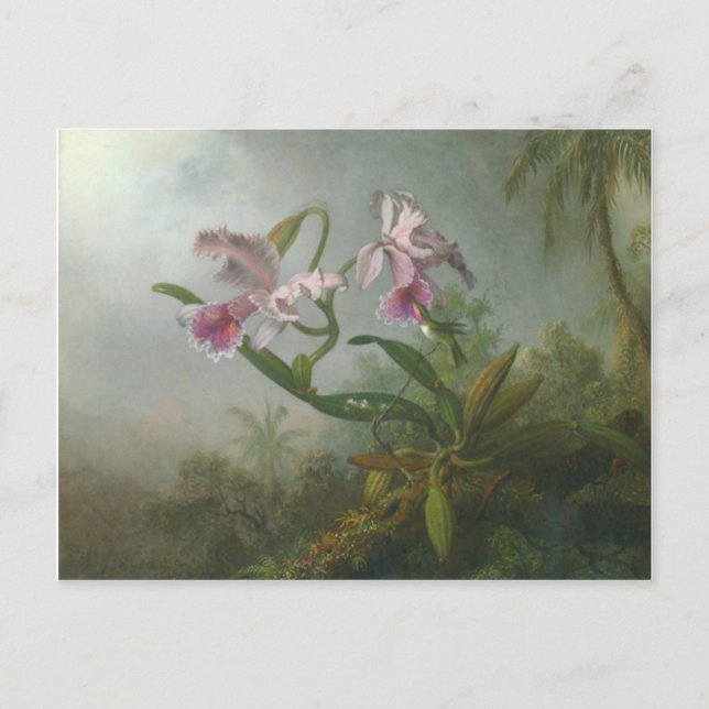 Carte Postale Heade - Deux orchidées et un Oiseau Humming (Devant)