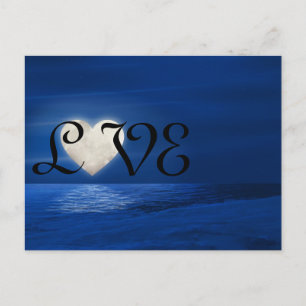 Carte Postale Heart Moon avec Snowy Beach AMOUR Hiver