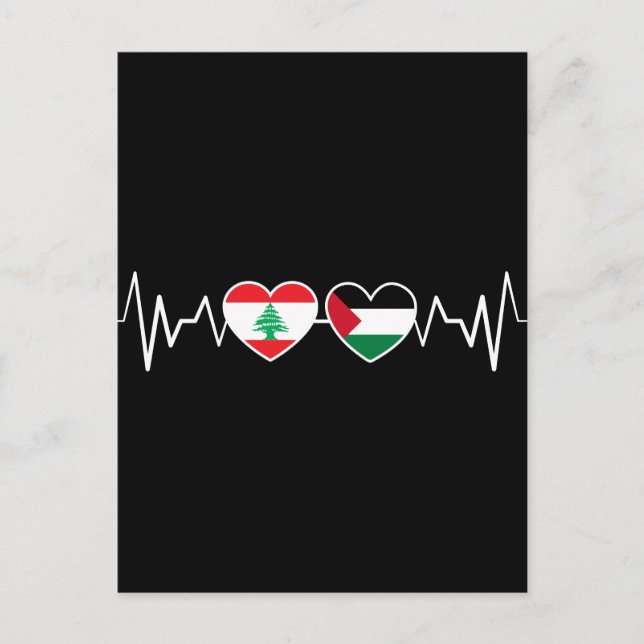 Carte Postale Heartbeat Lebanon Palestine Unity drapeaux. (Devant)