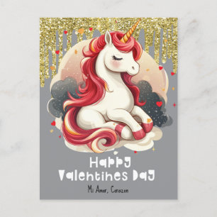 Carte Postale Hearts Valentines Jour Unicorn Parties scintillant