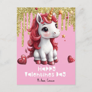 Carte Postale Hearts Valentines Jour Unicorn Parties scintillant