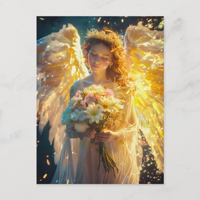 Carte Postale Heavenity Serenity Female Angel avec un Bouquet (Devant)