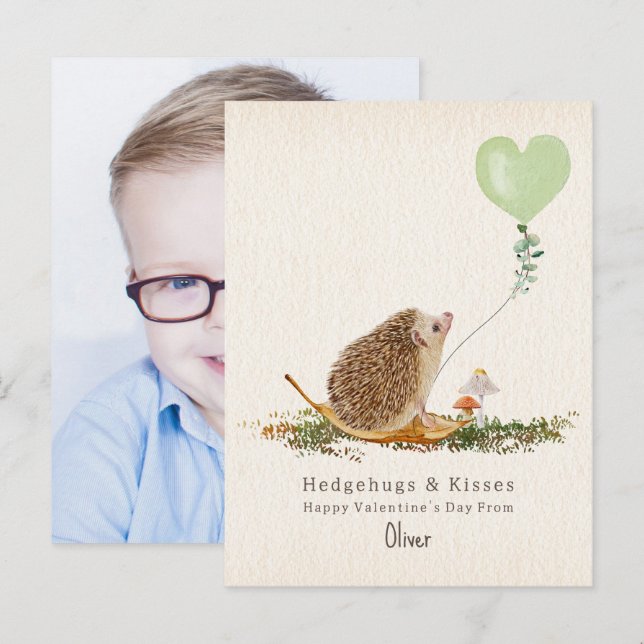 Carte Postale Hedge Hugs & Kisses Classroom Valentine Photo (Devant / Derrière)