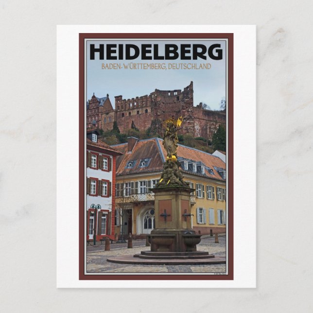 Carte Postale Heidelberg - Statue et Château (Devant)