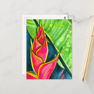 Carte Postale Hélicoptère aquarelle fleur tropicale
