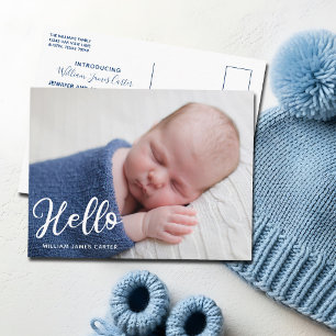 Carte Postale Hello Baby Boy Photo Simple Faire-part de naissanc