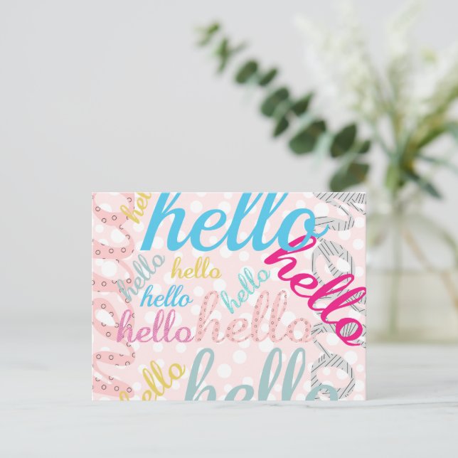 Carte Postale Hello Cute Pastel Typographie (Debout devant)