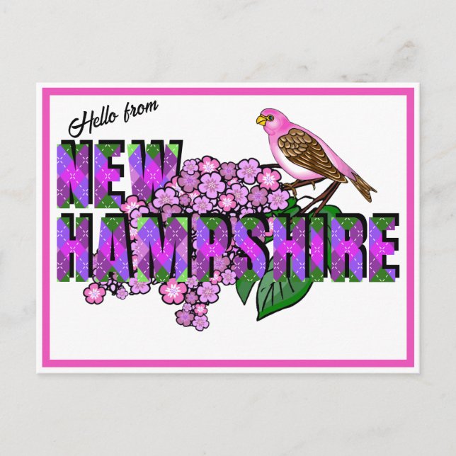 Carte Postale Hello from New Hampshire Purple Finch & Lilacs (Devant)