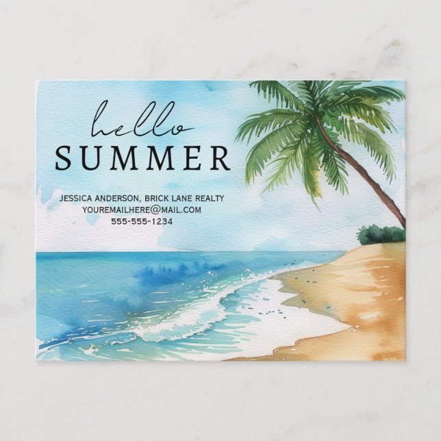 Carte Postale Hello Summer Beach Coordonnées Immobilier (Devant)