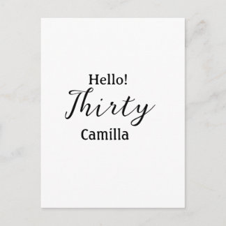 Carte Postale Hello thirty birthday name simple minimal elegant 