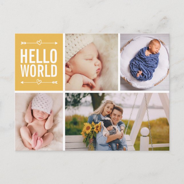 Carte Postale Hello World et Faire-part de naissance Photo Colla (Devant)
