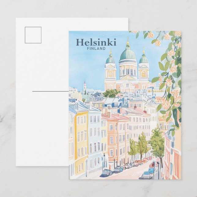 Carte Postale Helsinki Finlande Gouache Peinture Illustration Vo (Devant / Derrière)