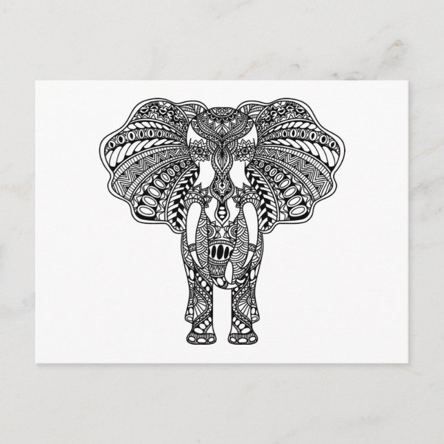 Carte Postale Henna Mehndi Eléphant indien décoré (Devant)