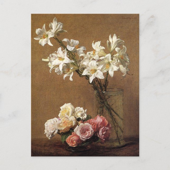 Carte postale Henri Fantin-Latour Roses et Lilies (Devant)