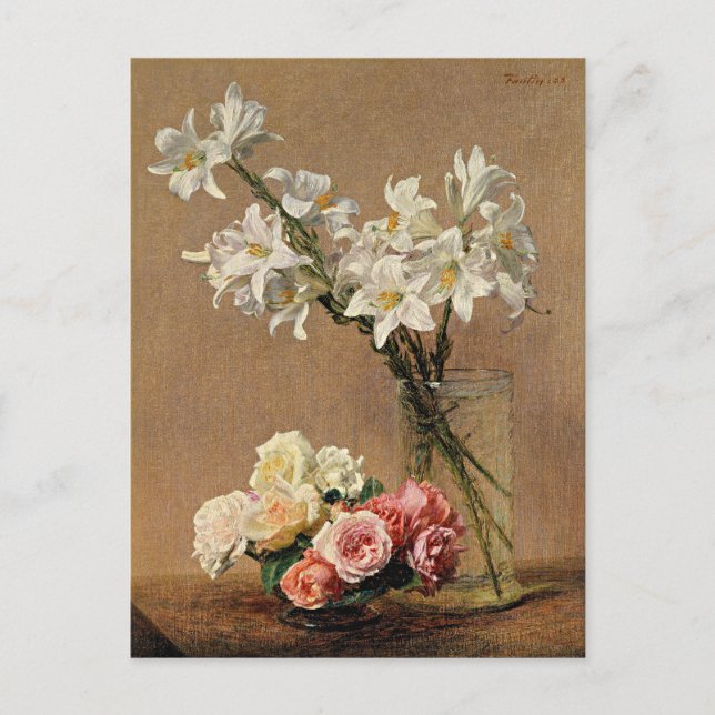 Carte Postale Henri Fantin-Latour - Roses et Lilies (Devant)